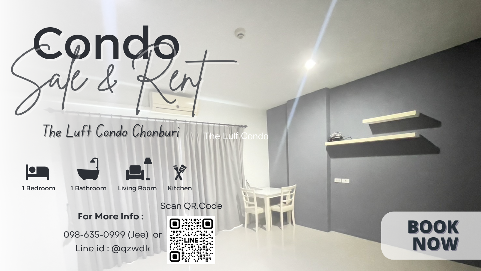 Condo for rental short-term , The Luft Condo , location: Mueang Chon Buri, near the community, convenient travel, starting from only 1 month - 1 year, ready to move in